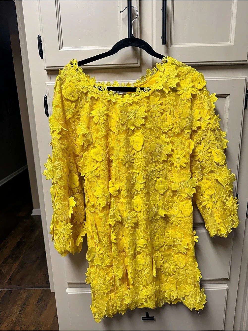 Yellow Floral Lace Mini Dress Like New